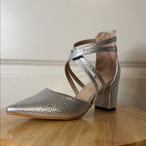 SHEIN Silver Crisscross Block Heels